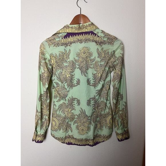 ETRO Made in Italy Shirt Green Yellow Floral Paisley Citycore Women’s Sz 38 - Picture 6 of 8